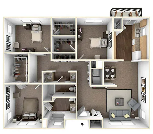 Floor plan 3 Bedroom 2 Bath Flat