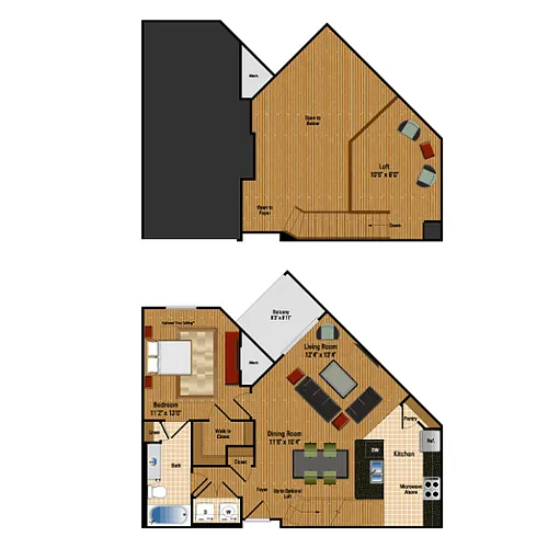 Floor plan 1 Bed + Loft, 1 Bath 854 SF AL1