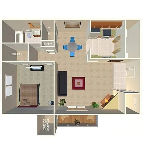 Floor plan 1 Bed 1 Bath C