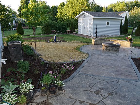 Stamped concrete patio. 