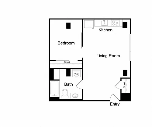 Floor plan One Bed One Bath - E-E2