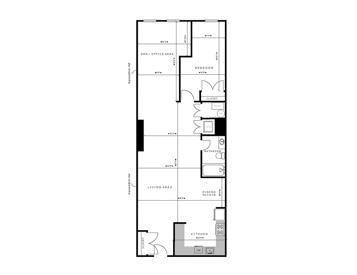 Floor plan 1 Bed 1 Bath Apt 215