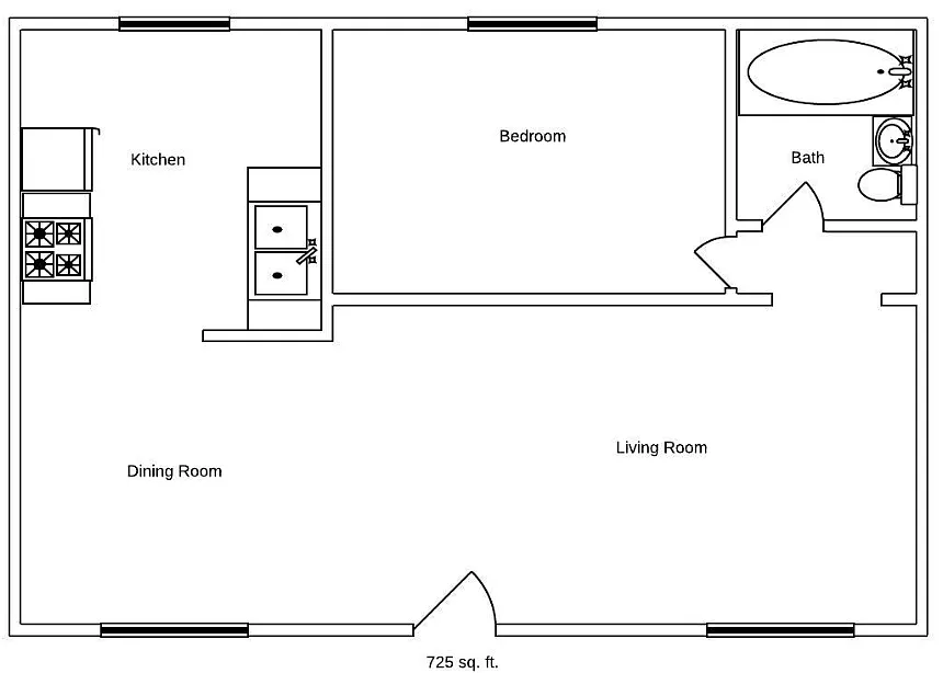 Floor plan 1 bedroom no patio