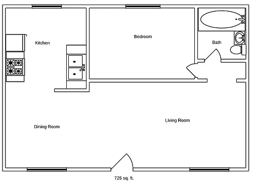 Floor plan 1 bedroom no patio