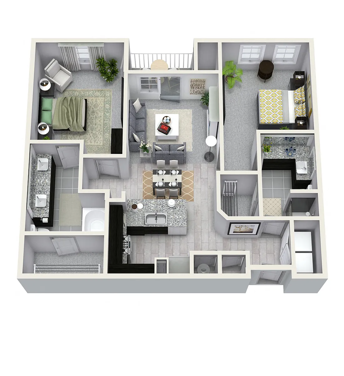 Floor plan 2 Bedroom 2 Bath 1107 sqft B2