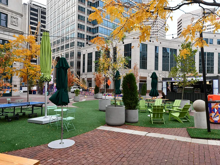Mini Park at Monument Circle features public art, live music, food & more! Only 2 minutes out your front door.