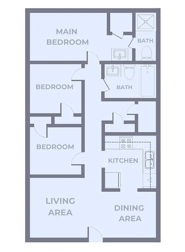 Floor plan Lombard 3 bedroom, 2 bathroom