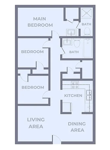 Floor plan Lombard 3 bedroom, 2 bathroom