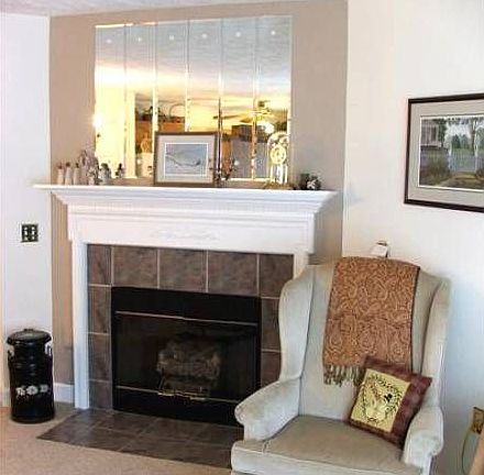 Gas log fireplace.