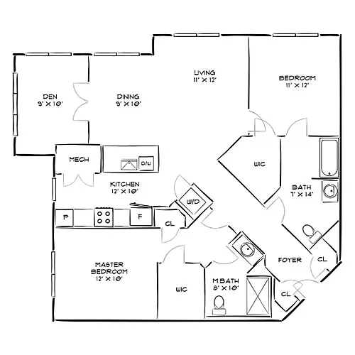 Floor plan Design 2V with Den - W