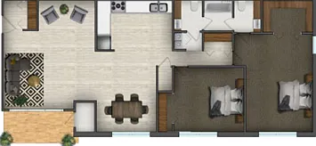 This two bedroom home features a fully-equipped kitchen where residents can prepare gourmet meals and entertain guests. This two bedroom home features a fully-equipped kitchen where residents can prepare gourmet meals and entertain guests.