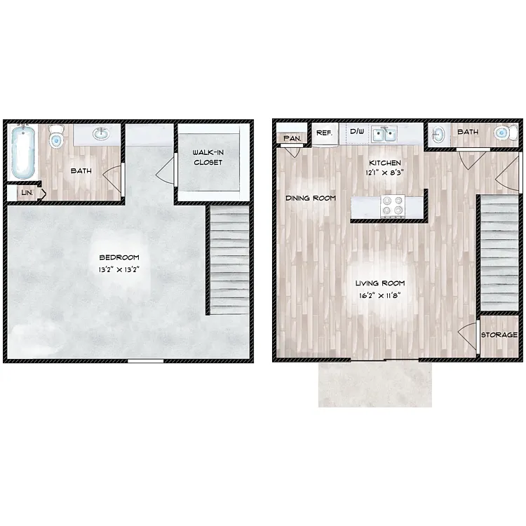 Floor plan 1 Bed 1.5 Bath