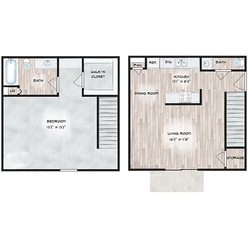 Floor plan Colorado 1 Bed 1.5 Bath