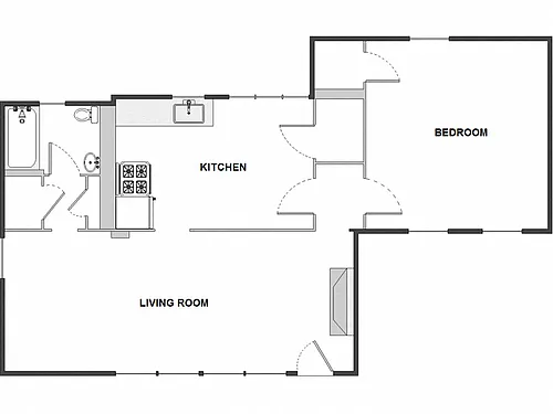 Floor plan 1 Bed / 1 Bath: Type B