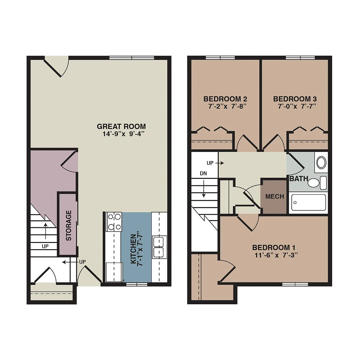 Floor plan 3 Bedroom 1 Bath