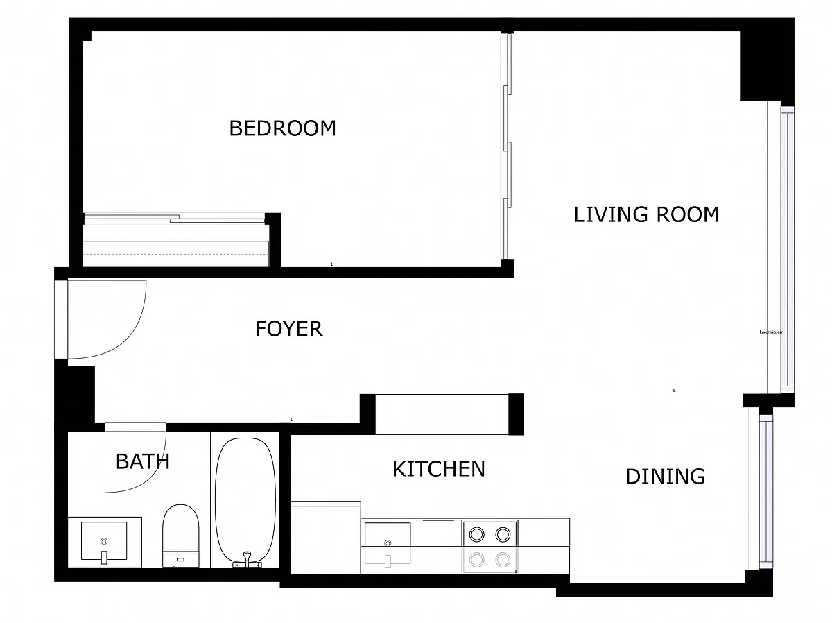 Floor plan Renovated 1 Bed, 1 Bath