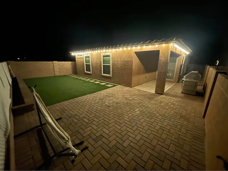 backyard with garden bed and dog run