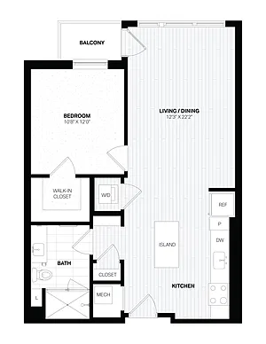 Floor plan 1 Bed/1 Bath-C3-W