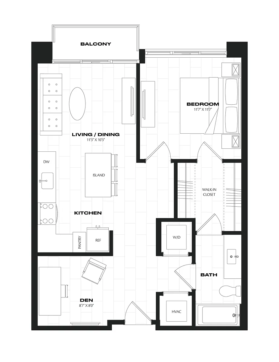 Floor plan 1 Bed/1 Bath/Den-B7.1