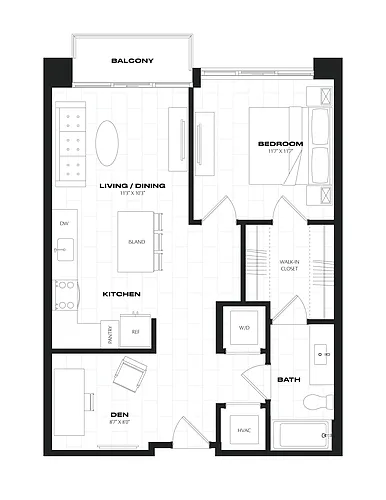 Floor plan 1 Bed/1 Bath/Den-B7.1