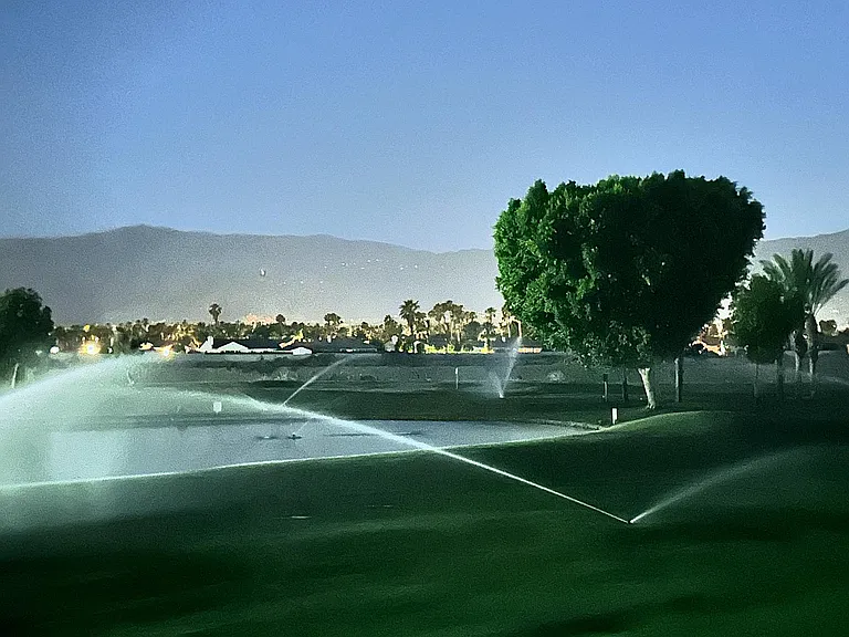View of the golf course at night