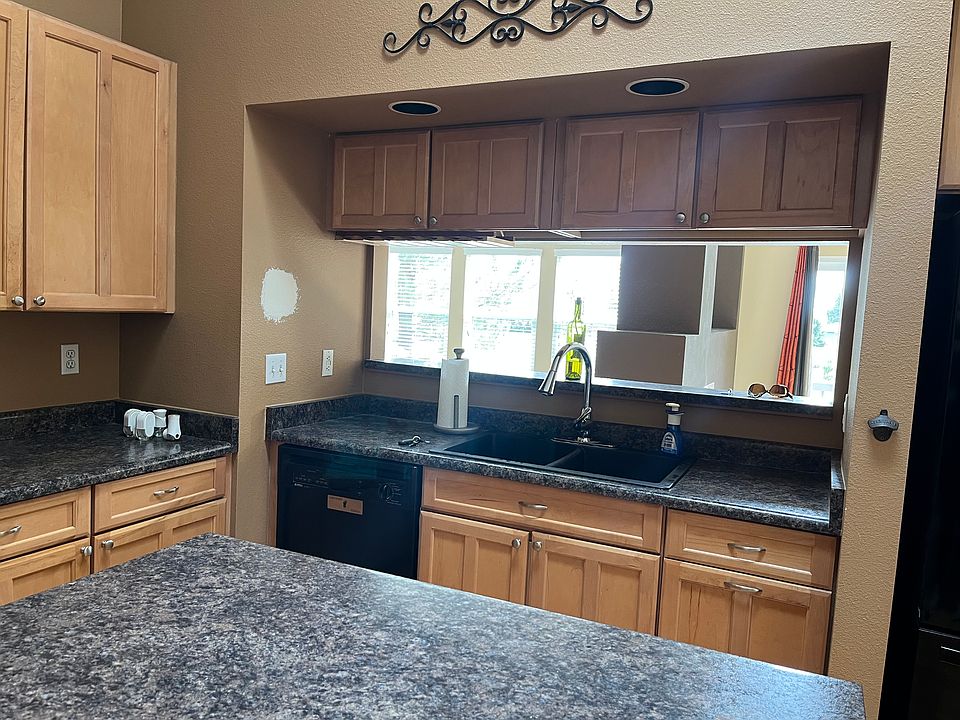 kitchen view into family and dining area.