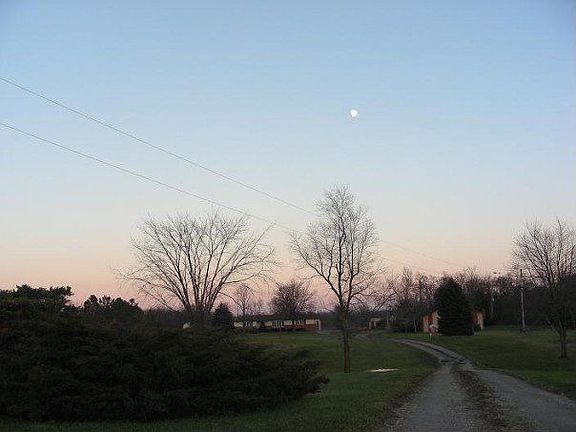 This picture was taken from the beginning of the driveway.  The house is on the left, the pole barn on the right, and a little bit of the horse barn in the middle.