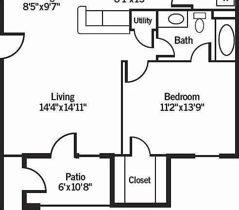 1 bedroom 1 bath Floor Plan