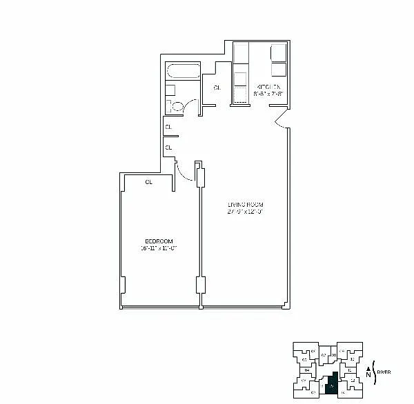 Floor plan PARKSIDE WEST - 1 Bedroom One Bathroom