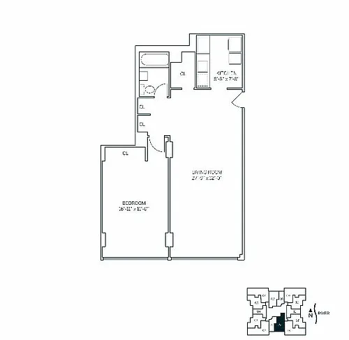 Floor plan PARKSIDE WEST - 1 Bedroom One Bathroom