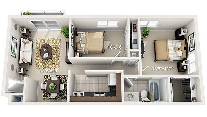 Floor plan 2 Bed 1 Bath Garden