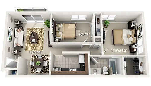 Floor plan 2 Bed 1 Bath Garden
