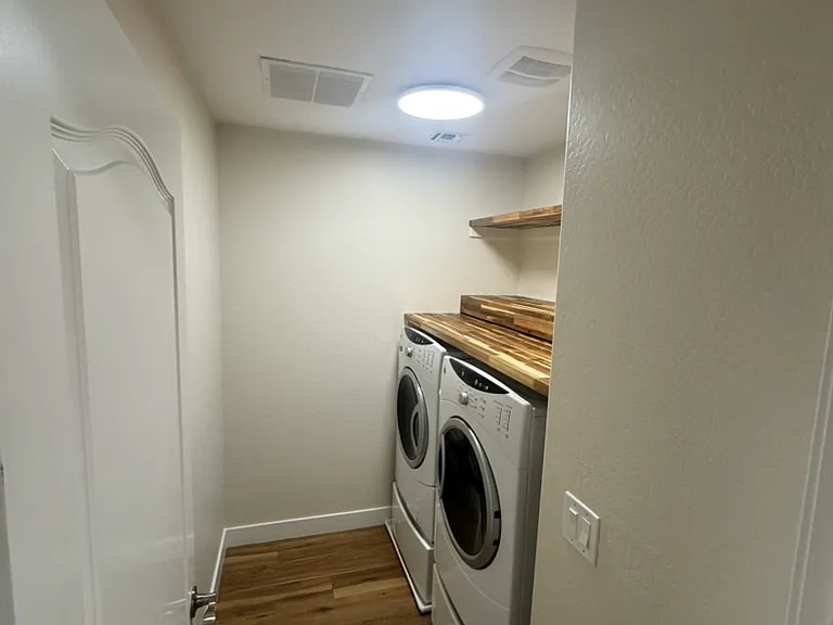 Laundry Room with Custom Butcher Block Shelving
