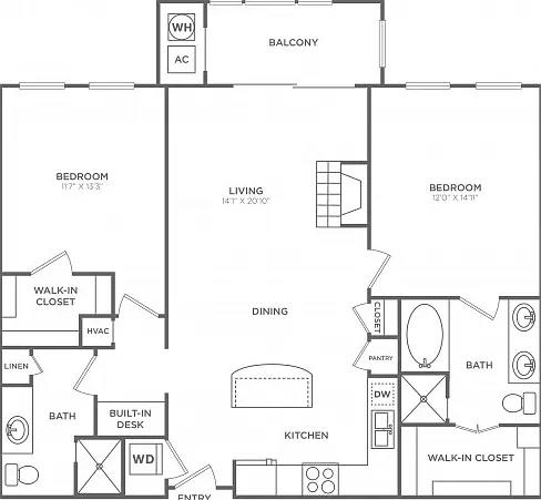 2 Bedroom 2 Bath (1,170 SF) 2 Bedroom 2 Bath (1,170 SF)