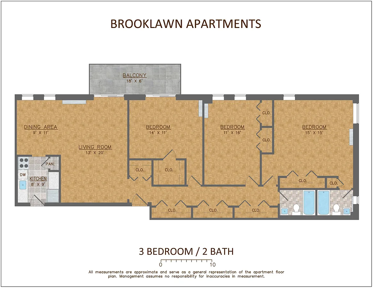 Floor plan 3 Bed-2 Bath w/Balcony