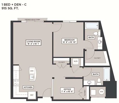 Floor plan 1 Bed + Den - C