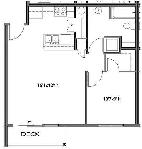 Floor plan 1 Bed 1 Bath L - Ash Creek