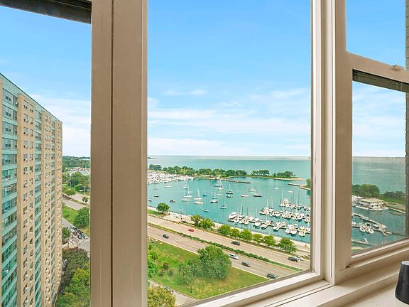 North View of Belmont Harbor & Lake Michigan from Living Room
