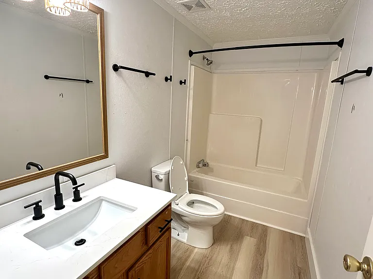 Hall bath with new toilet, new quartz vanity top and fixtures.