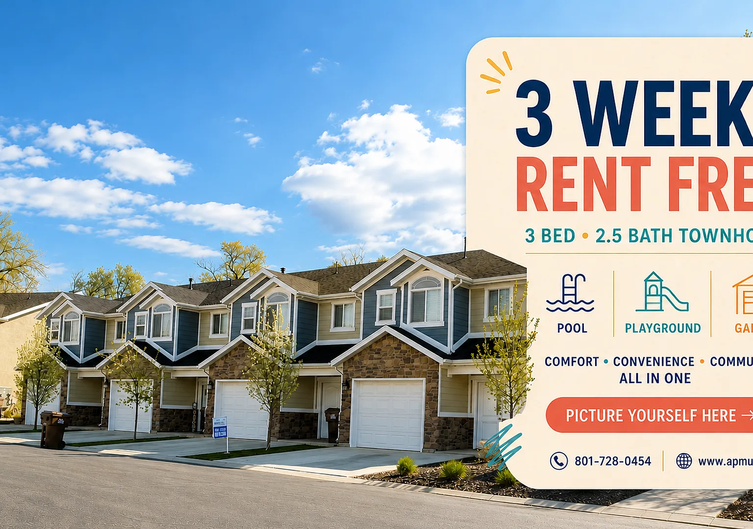 3 Weeks Free on Your Next West Haven Townhome | 3 Bed 2.5 Bath + Garage & Community Amenities — Photo 1