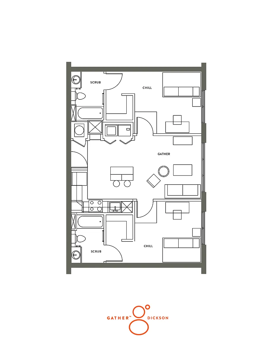 Floor plan 2 Bed, 2 Bath