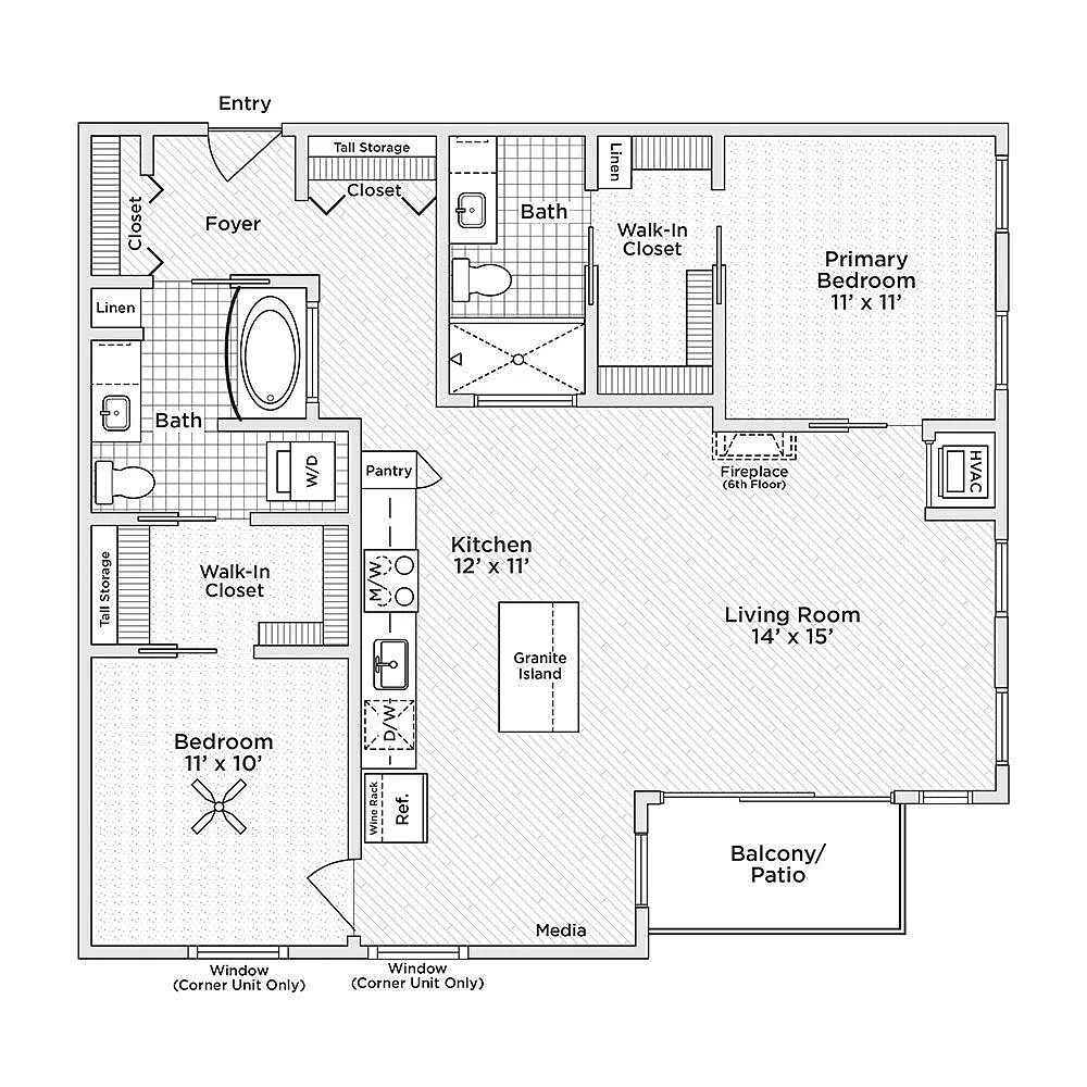 Floor plan 2 Bedroom - 1128sf