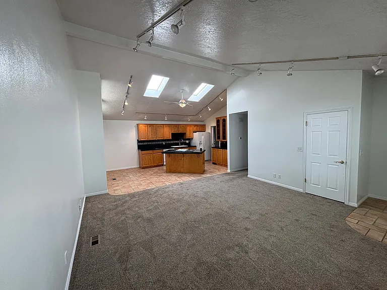living room into kitchen