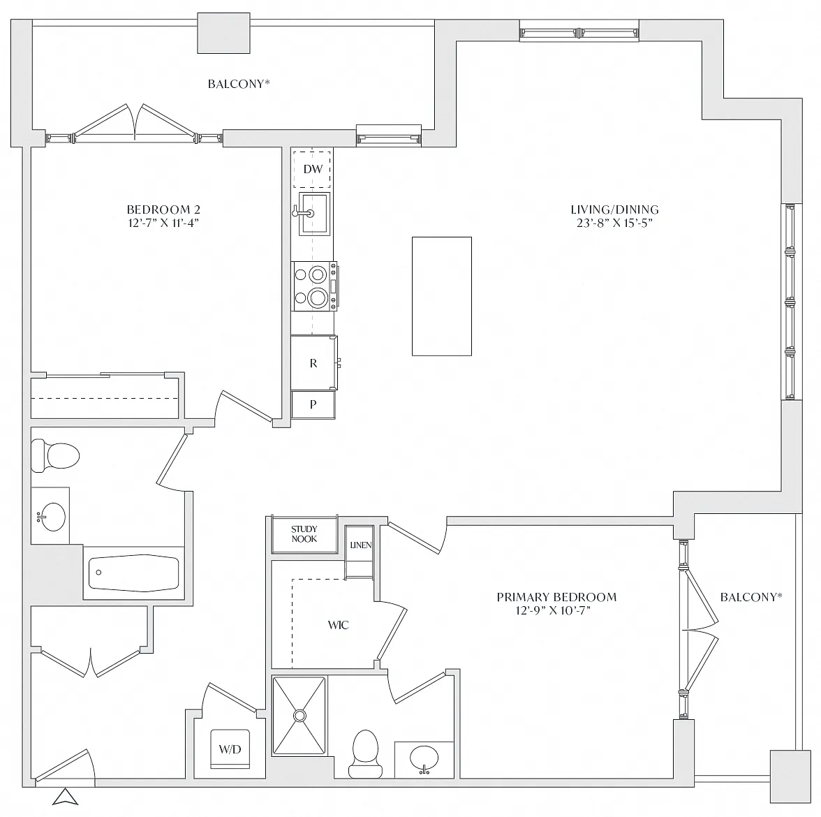 Floor plan 2 Bed/2 Bath-B1a