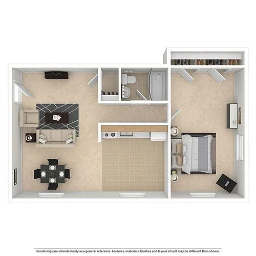 Floor plan Calamia Drive 1 Bedroom/1 Bathroom - West