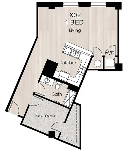 Floor plan 1 Bed / 1 Bath 816 sq ft B