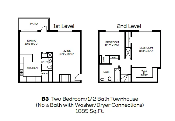 Floor plan Two Bedroom, One and a Half Bathroom