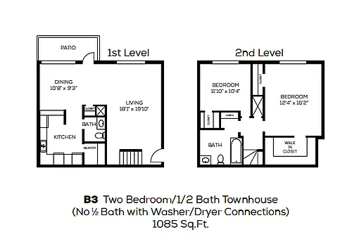 Floor plan Two Bedroom, One and a Half Bathroom