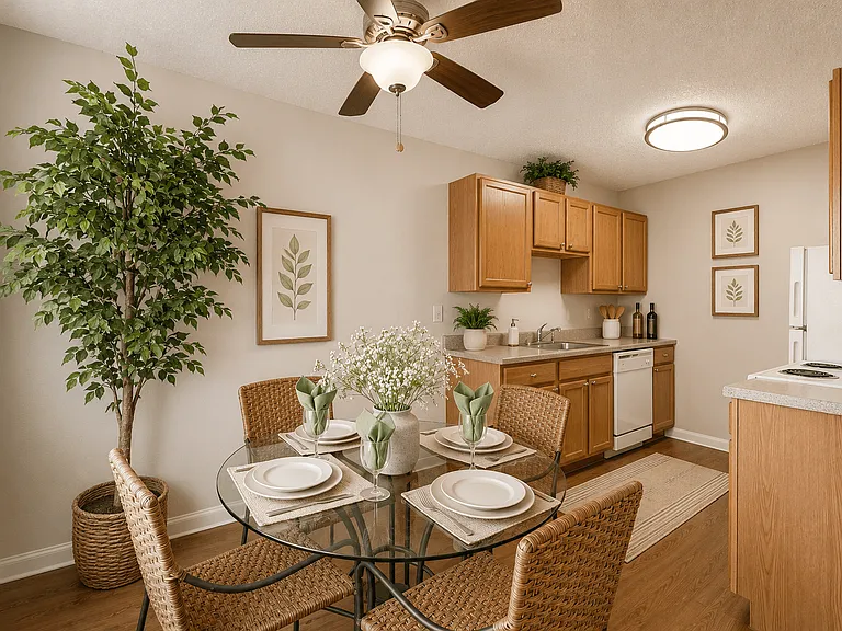 A Standard Dining Room and Kitchen at Greentree Village Apartments