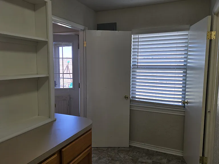 Lots of storage in this washroom.